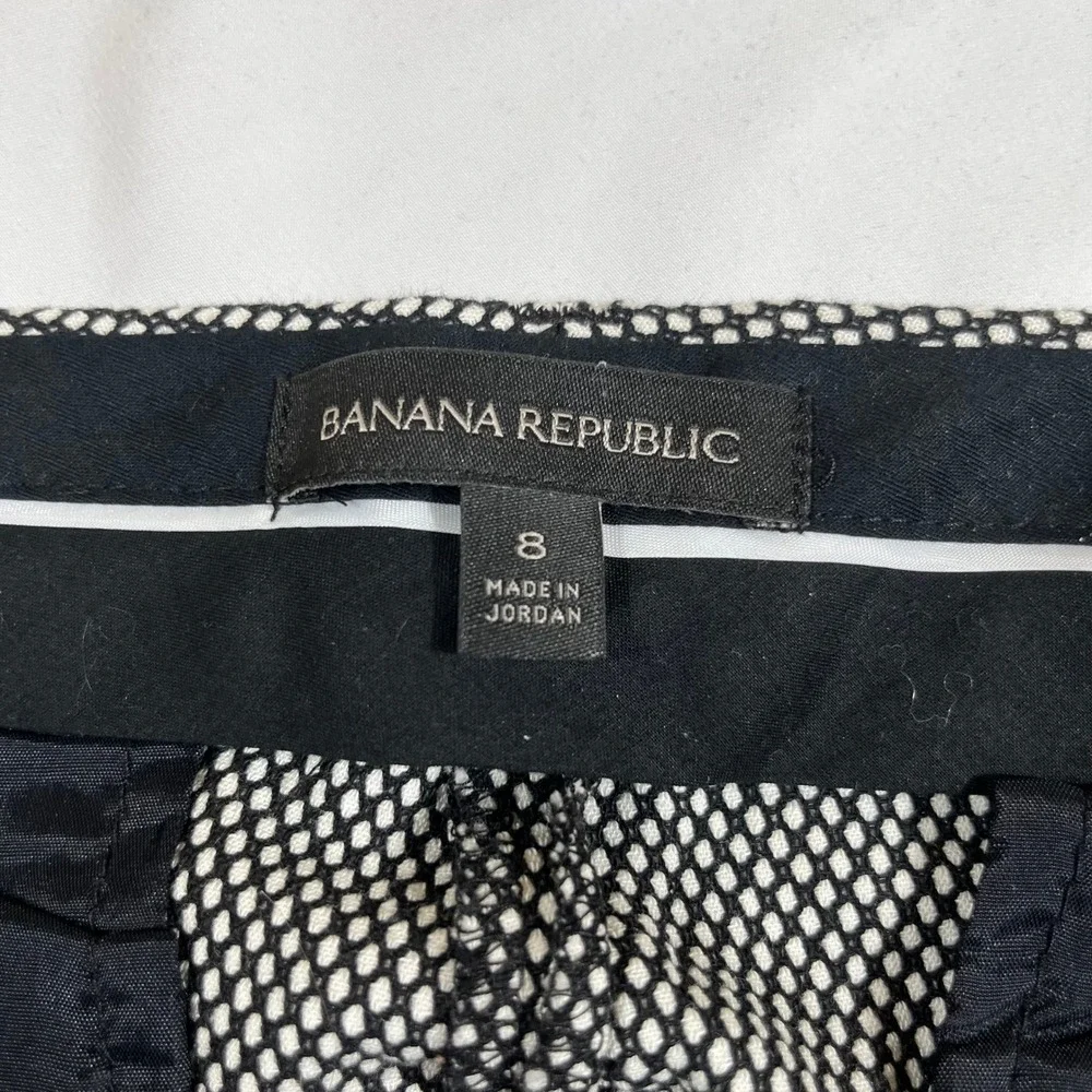Banana Republic Ryan Pants Women 8 Black White Textured Geometric Straight Leg